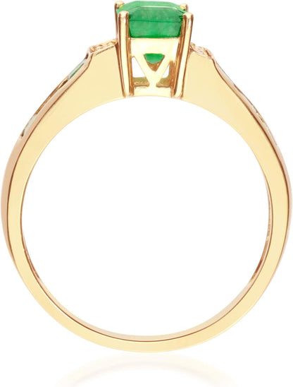10K Yellow Gold Natural Zambian Emerald Ring with Natural Diamonds for Women | Ethically, Authentically & Organically Sourced Emerald-Shape & Square-Cut Emerald Hand-Crafted Jewelry for Her | Emerald Ring for Women. - WORLD TIME VISITS