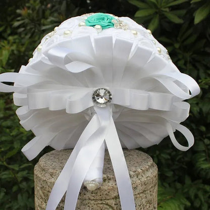 18CM Crystal Wedding Bouquets 100% Handmade Durable Holding Artificial Flowers Diamond Brooch Pearl Bridal Bouquets - WORLD TIME VISITS