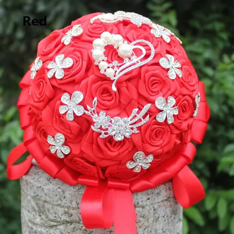 18CM Crystal Wedding Bouquets 100% Handmade Durable Holding Artificial Flowers Diamond Brooch Pearl Bridal Bouquets