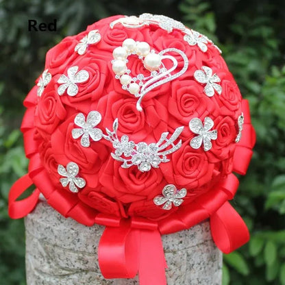 18CM Crystal Wedding Bouquets 100% Handmade Durable Holding Artificial Flowers Diamond Brooch Pearl Bridal Bouquets