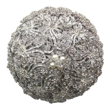 18CM Luxurious Shiny Full Diamonds Brooch Bouquet Silver Rhinestone Bridal Bouquet Ribbon Satin Rose Wedding Bride Holding Flowers - WORLD TIME VISITS
