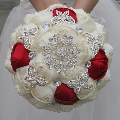 18CM White  Bride Holding Flowers Butterfly Flower Diamond Brooch Wedding Bouquet Bridal Mariage Stitch Wedding Bouquet Ribbon Bridesmaid Bouquet