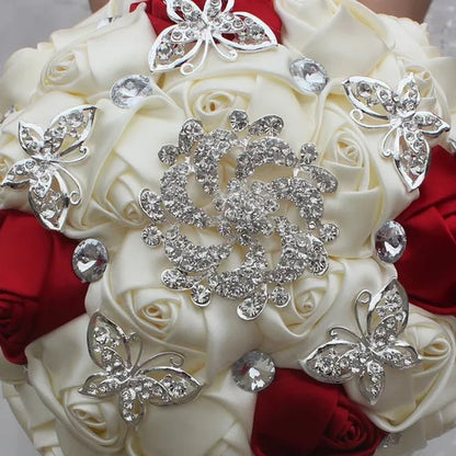18CM White  Bride Holding Flowers Butterfly Flower Diamond Brooch Wedding Bouquet Bridal Mariage Stitch Wedding Bouquet Ribbon Bridesmaid Bouquet