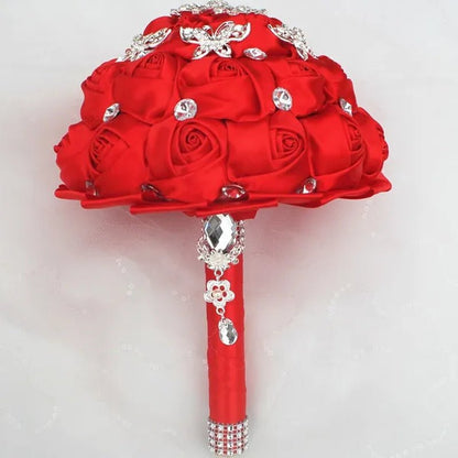 18CM White Bride Holding Flowers Butterfly Flower Diamond Brooch Wedding Bouquet Bridal Mariage Stitch Wedding Bouquet Ribbon Bridesmaid Bouquet - WORLD TIME VISITS