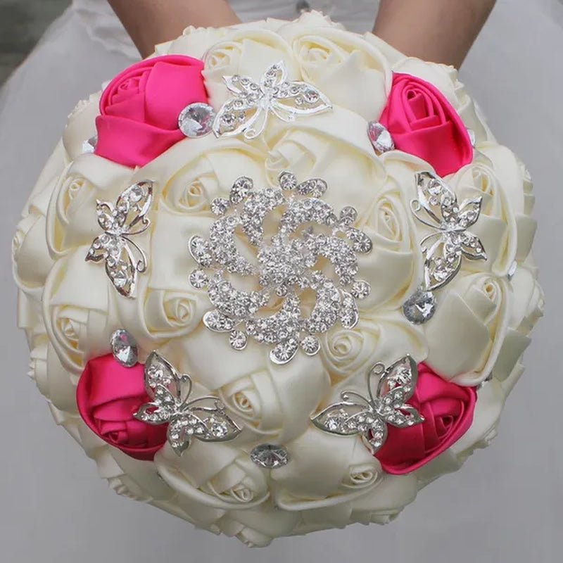 18CM White  Bride Holding Flowers Butterfly Flower Diamond Brooch Wedding Bouquet Bridal Mariage Stitch Wedding Bouquet Ribbon Bridesmaid Bouquet