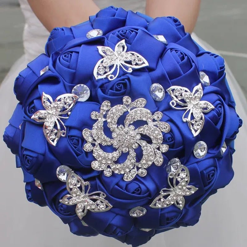 18CM White Bride Holding Flowers Butterfly Flower Diamond Brooch Wedding Bouquet Bridal Mariage Stitch Wedding Bouquet Ribbon Bridesmaid Bouquet - WORLD TIME VISITS