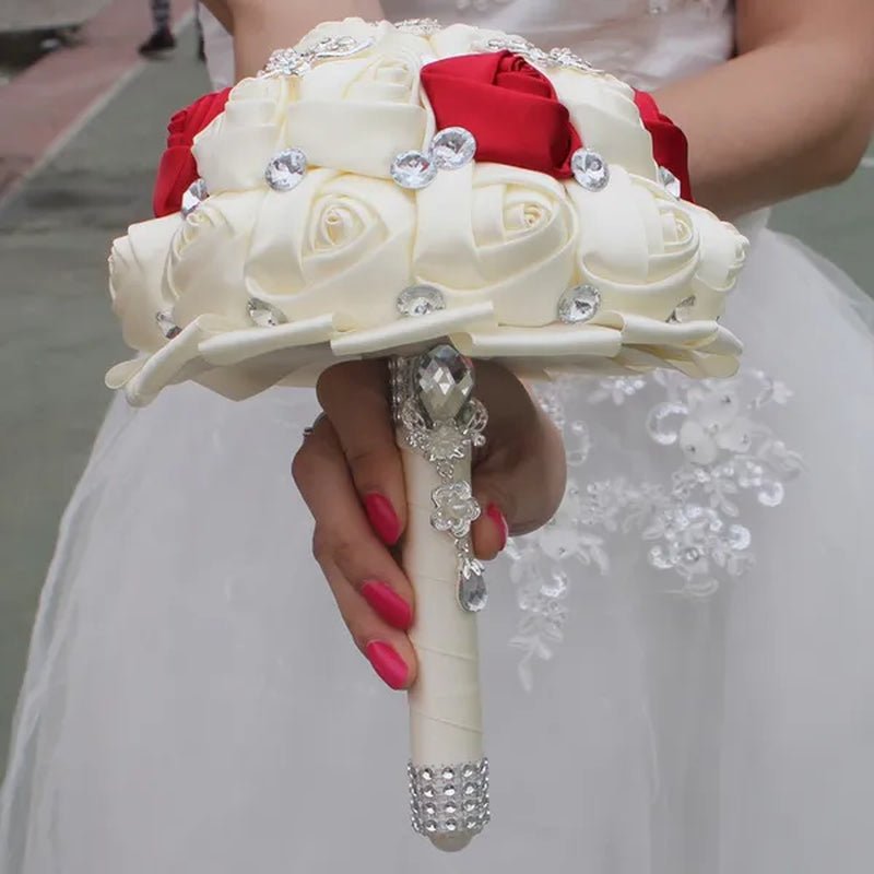 18CM White  Bride Holding Flowers Butterfly Flower Diamond Brooch Wedding Bouquet Bridal Mariage Stitch Wedding Bouquet Ribbon Bridesmaid Bouquet