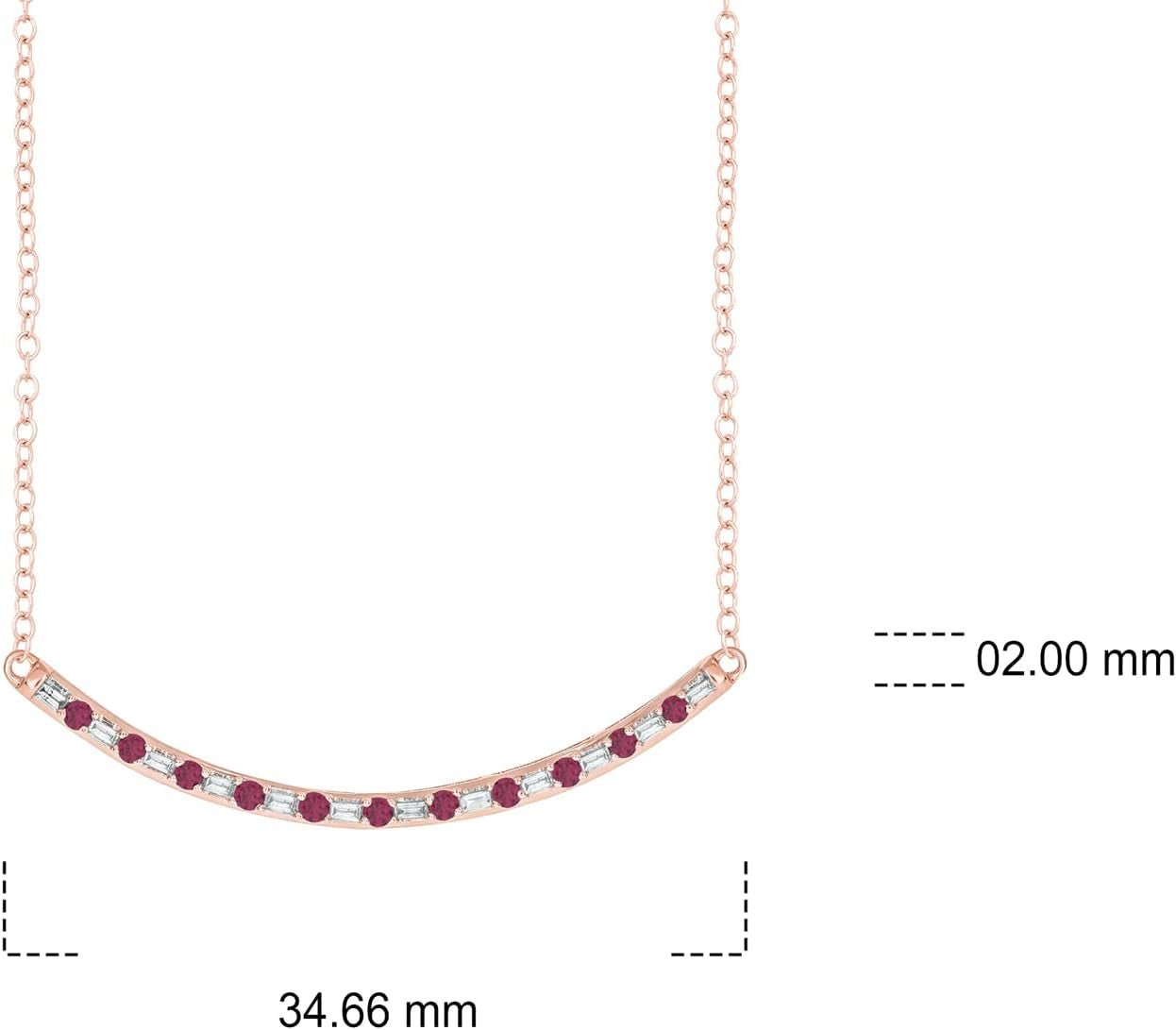 1/8Cttw Baguette and round Gemstone Necklace for Women, Diamond and Gemstone Bar Necklace in 14K Yellow, Rose or White Gold, Women'S Curved Line Necklace in Choice of Four Natural Gemstones, 18" Chain