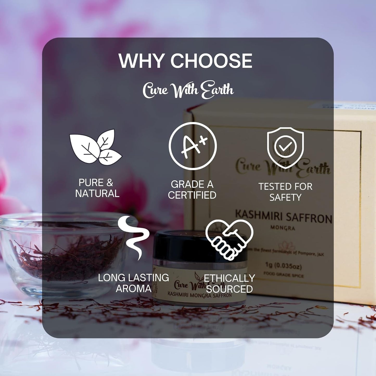 CWE Pure Natural Kashmir Saffron Threads/Kesar 1G | from the Finest Farmlands of Pampore, J&K, India | Tested and Certified as Grade A