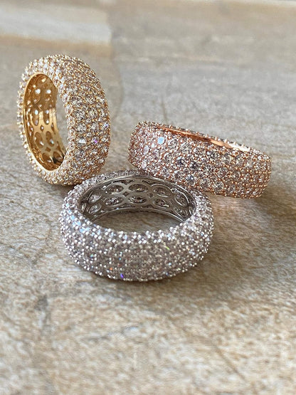 Womens Wide Eternity Ring Wedding Band 18K White Gold or Rose Gold Plated Wide Band Cubic Zirconia Eternity Band Ring