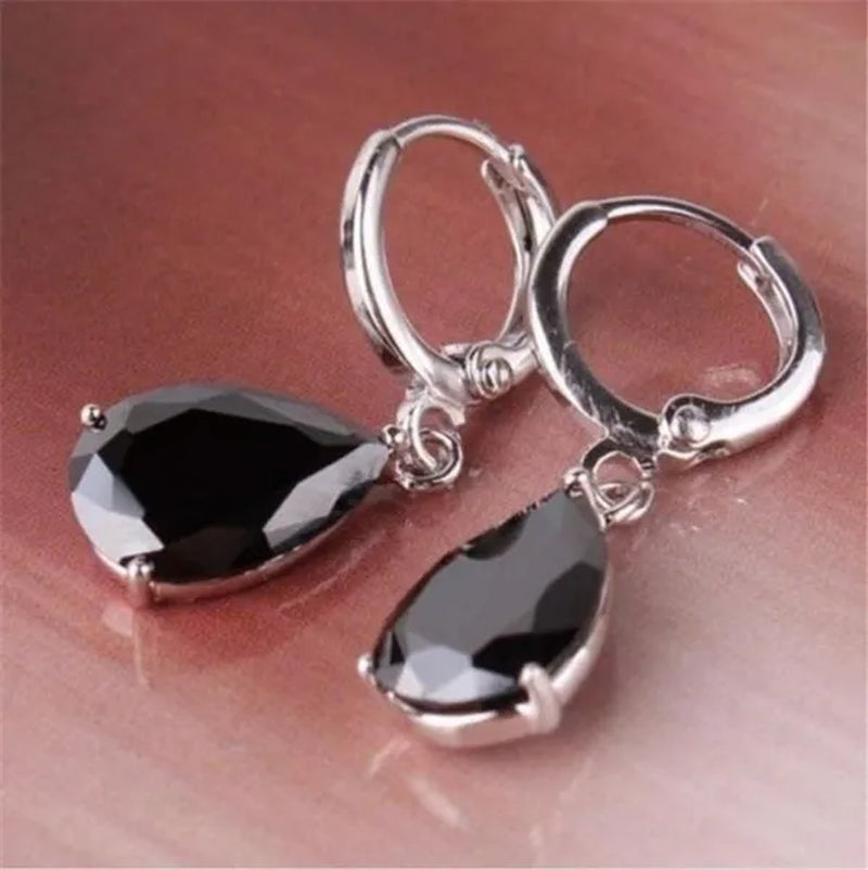 Women Silver Plated Pink Blue Cubic Zirconia Earrings Water Drop Pendant Earrings Bride Wedding Engagement Anniversary Gift Jewelry