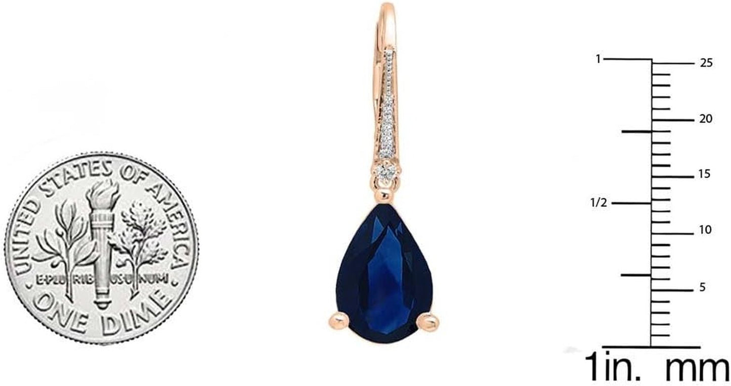 18K 14X8 MM Each Pear Lab Created Gemstone & round White Diamond Teardrop Dangling Drop Earrings, Rose Gold
