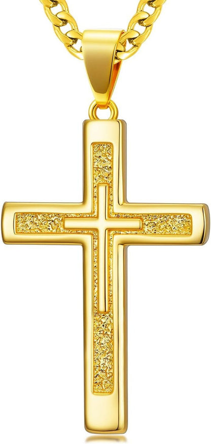 18K Gold Cross Necklace for Men Gold Cross Pendant Minimalist Cross Christian Jewelry Religious Gift - WORLD TIME VISITS