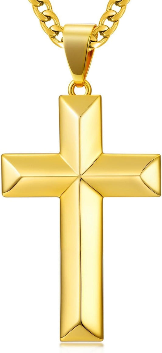 18K Gold Cross Necklace for Men Gold Cross Pendant Minimalist Cross Christian Jewelry Religious Gift - WORLD TIME VISITS