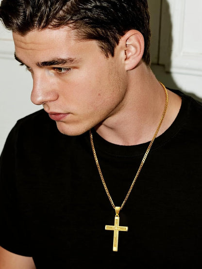 18K Gold Cross Necklace for Men Gold Cross Pendant Minimalist Cross Christian Jewelry Religious Gift