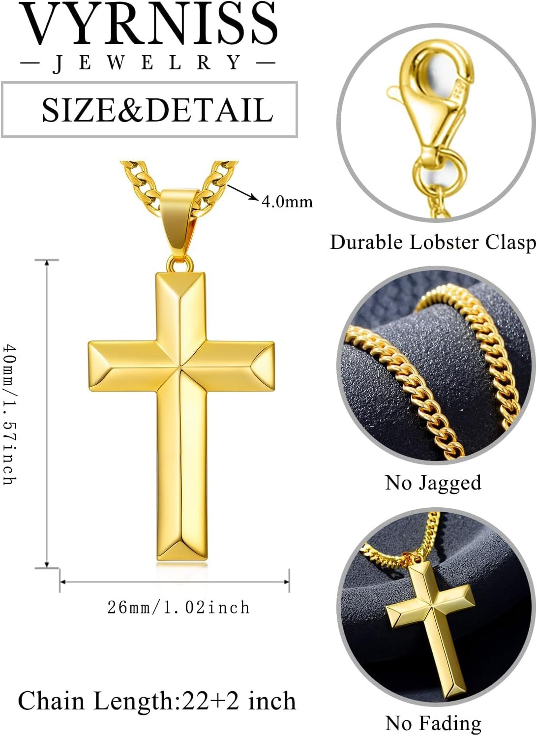 18K Gold Cross Necklace for Men Gold Cross Pendant Minimalist Cross Christian Jewelry Religious Gift - WORLD TIME VISITS