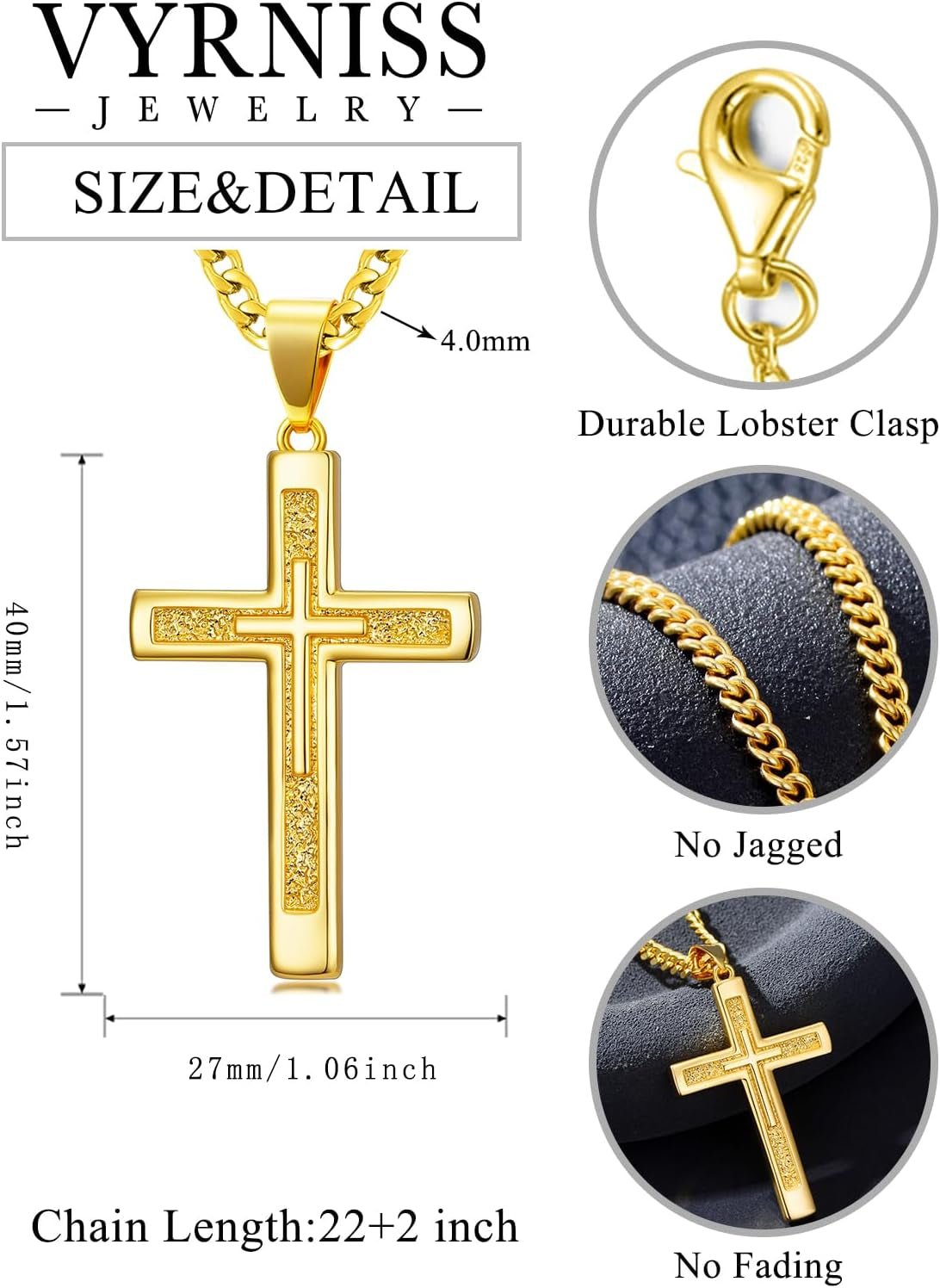 18K Gold Cross Necklace for Men Gold Cross Pendant Minimalist Cross Christian Jewelry Religious Gift - WORLD TIME VISITS