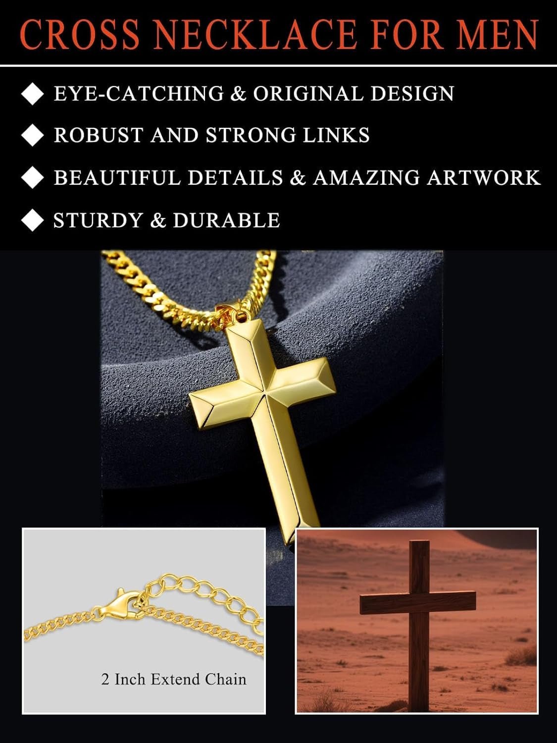 18K Gold Cross Necklace for Men Gold Cross Pendant Minimalist Cross Christian Jewelry Religious Gift