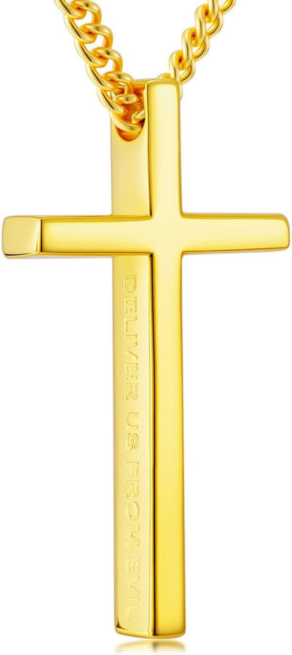 18K Gold Cross Necklace for Men Women Gold Cross Pendant with Bible Verse Minimalist Cross Christian Jewelry Religious Gifts - WORLD TIME VISITS