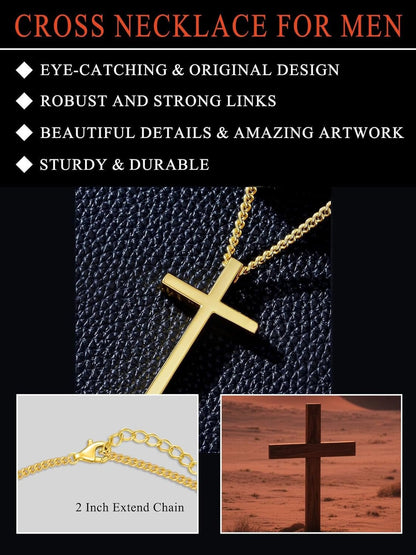 18K Gold Cross Necklace for Men Women Gold Cross Pendant with Bible Verse Minimalist Cross Christian Jewelry Religious Gifts