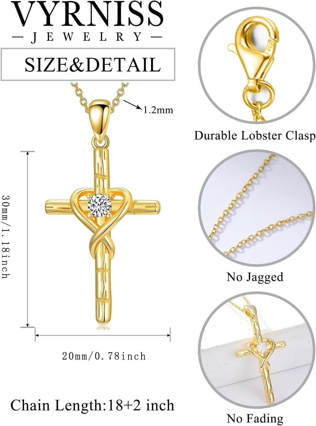 18K Gold Cross Pendant for Women Gold Cross Necklace 18K Gold Jewelry Religious Gift - WORLD TIME VISITS