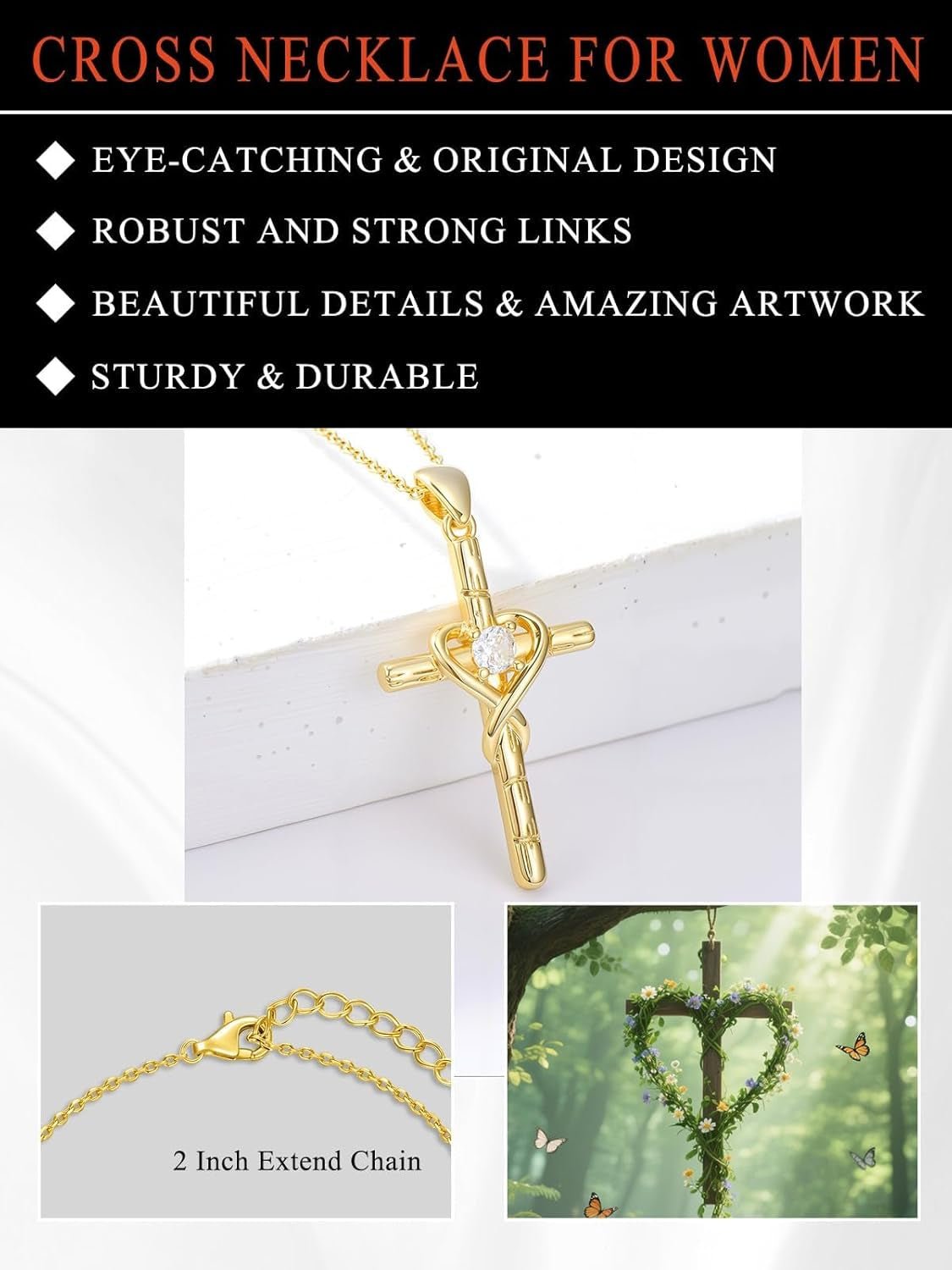 18K Gold Cross Pendant for Women Gold Cross Necklace 18K Gold Jewelry Religious Gift