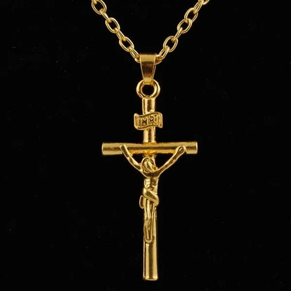 18K GOLD FILLED JESUS CHRIST CRUCIFIX CROSS PENDANT CHAIN NECKLACE WHITE GOLD PLATED