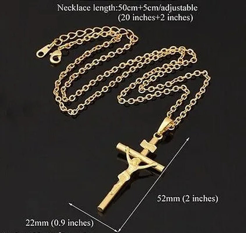 18K GOLD FILLED JESUS CHRIST CRUCIFIX CROSS PENDANT CHAIN NECKLACE WHITE GOLD PLATED - WORLD TIME VISITS