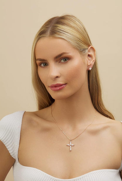 18K Gold Plated Created Opal Cross with Chain, 18 Inches with 2 Inches Extension - WORLD TIME VISITS