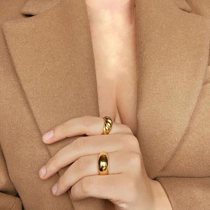 18K Gold Plated Croissant Braided Twisted Signet Chunky Dome Ring Stacking Star Band for Women and Men Statement Wedding Ring Minimalist Jewelry Size 5 to 10 - WORLD TIME VISITS