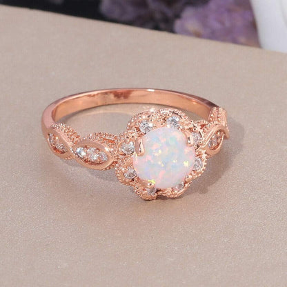 18K Gold Plated Opal Ring - White Fire Opal & Amethyst & Cubic Zirconia Women Jewelry Gemstone Engagement Anniversary Ring Size 5 - 13 - WORLD TIME VISITS