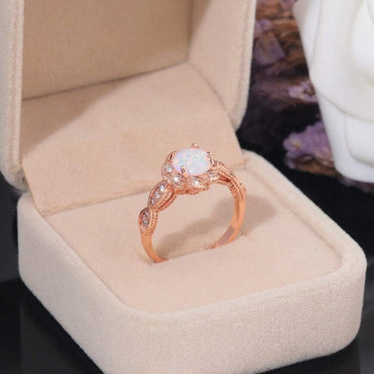18K Gold Plated Opal Ring-White Fire Opal & Amethyst & Cubic Zirconia Women Jewelry Gemstone Engagement Anniversary Ring Size 5-13