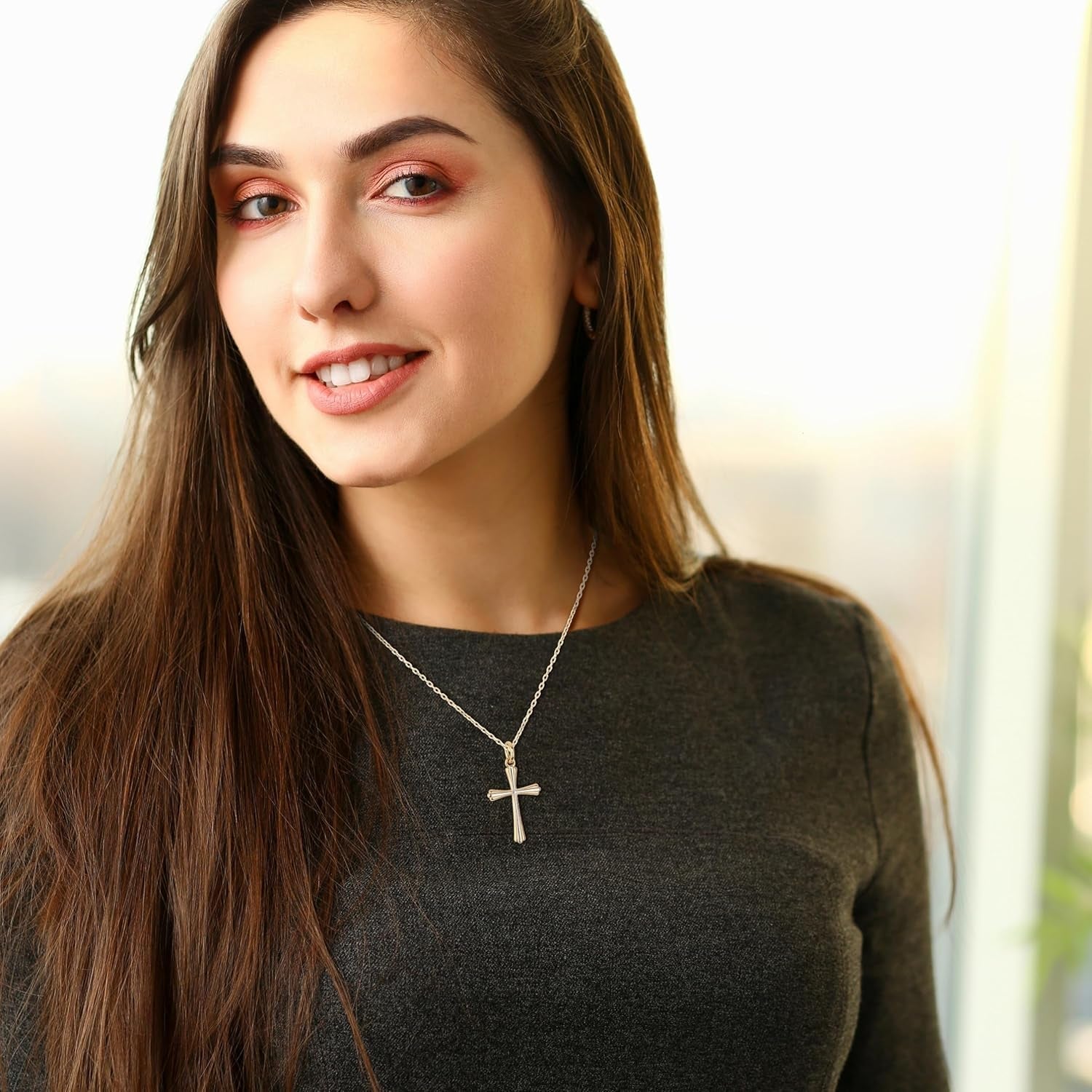 18K Gold Plated Stainless Steel Cross Necklace for Women, Dainty Cross Pendant Confirmation Necklace - WORLD TIME VISITS