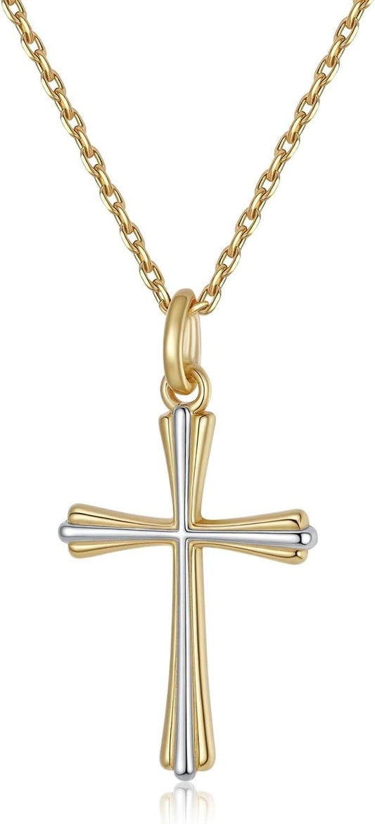 18K Gold Plated Stainless Steel Cross Necklace for Women, Dainty Cross Pendant Confirmation Necklace - WORLD TIME VISITS