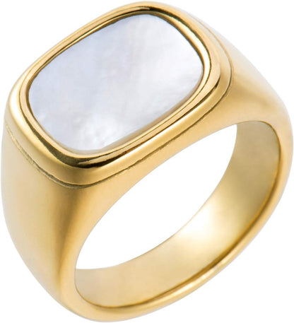 18K Gold Plated Womens Gold Signet Ring Starburst Gold Signet Rings Star Minimalist Signet Ring Mother of Pearl Statement Signet Ring - WORLD TIME VISITS