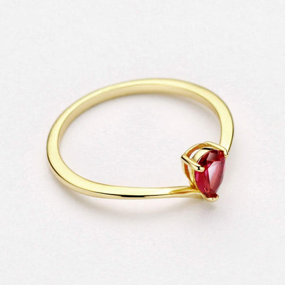 18K Gold Ruby Rings Simple Pear Cut Dainty Love Rings Fine Jewelry for Women Girls