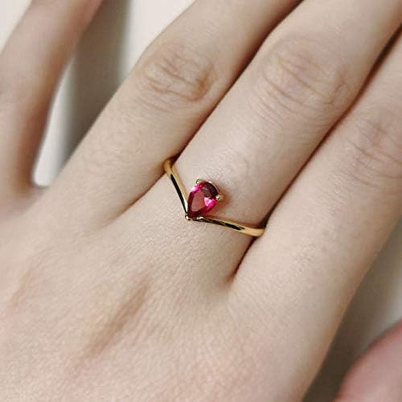 18K Gold Ruby Rings Simple Pear Cut Dainty Love Rings Fine Jewelry for Women Girls