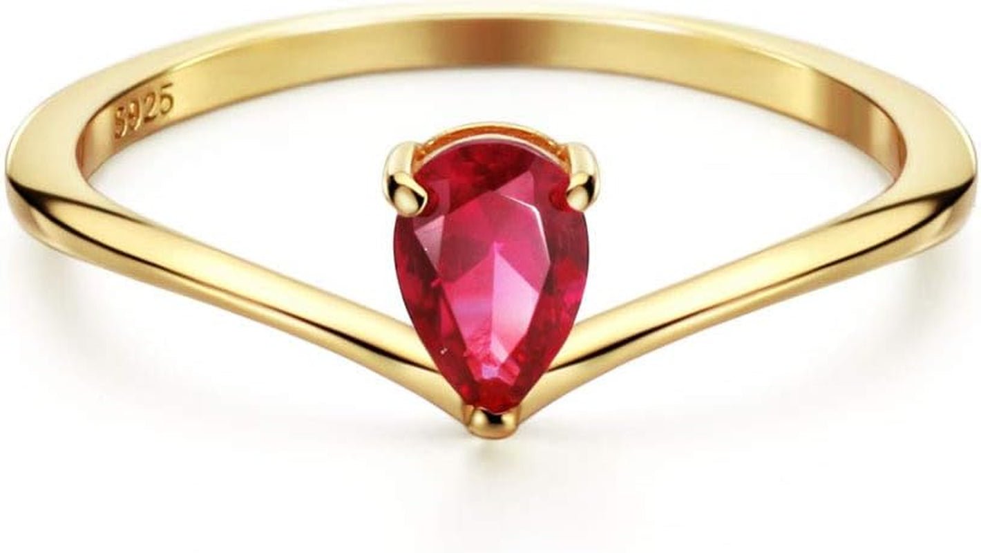 18K Gold Ruby Rings Simple Pear Cut Dainty Love Rings Fine Jewelry for Women Girls - WORLD TIME VISITS