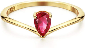 18K Gold Ruby Rings Simple Pear Cut Dainty Love Rings Fine Jewelry for Women Girls