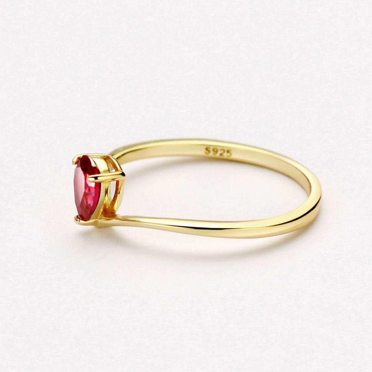 18K Gold Ruby Rings Simple Pear Cut Dainty Love Rings Fine Jewelry for Women Girls