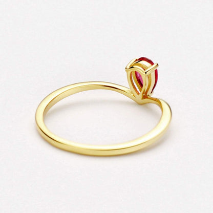 18K Gold Ruby Rings Simple Pear Cut Dainty Love Rings Fine Jewelry for Women Girls