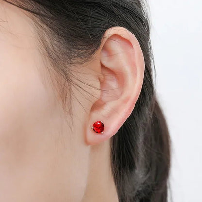 18K Gold Three - Prong Martini round Ruby Stud Earrings Bride Wedding Engagement Jewelry Gifts 7Mm/8Mm - WORLD TIME VISITS