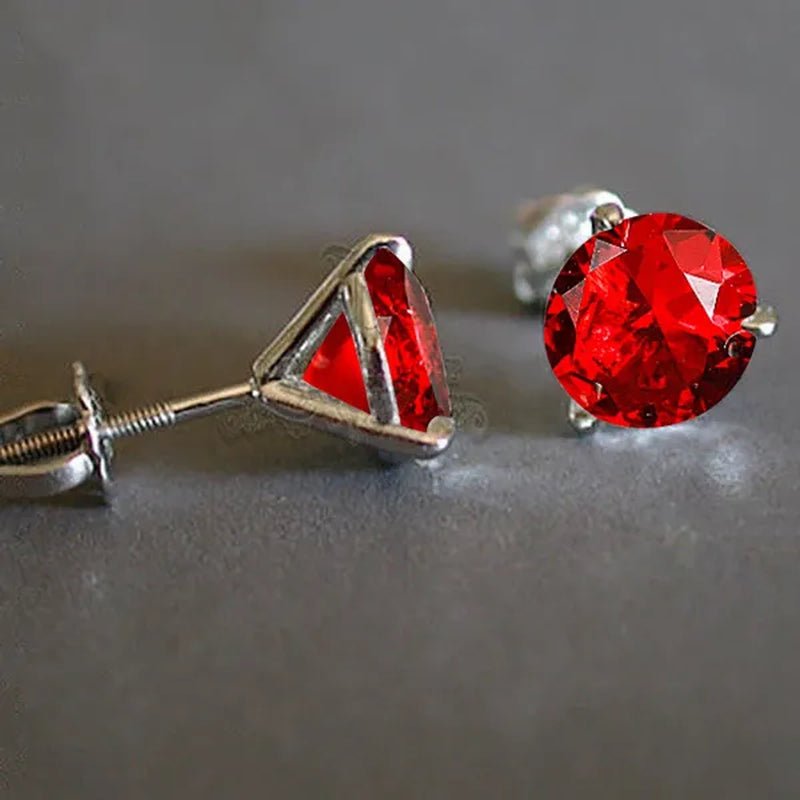 18K Gold Three - Prong Martini round Ruby Stud Earrings Bride Wedding Engagement Jewelry Gifts 7Mm/8Mm - WORLD TIME VISITS