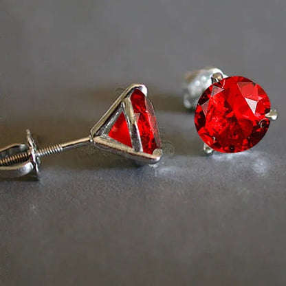 18K Gold Three - Prong Martini round Ruby Stud Earrings Bride Wedding Engagement Jewelry Gifts 7Mm/8Mm - WORLD TIME VISITS