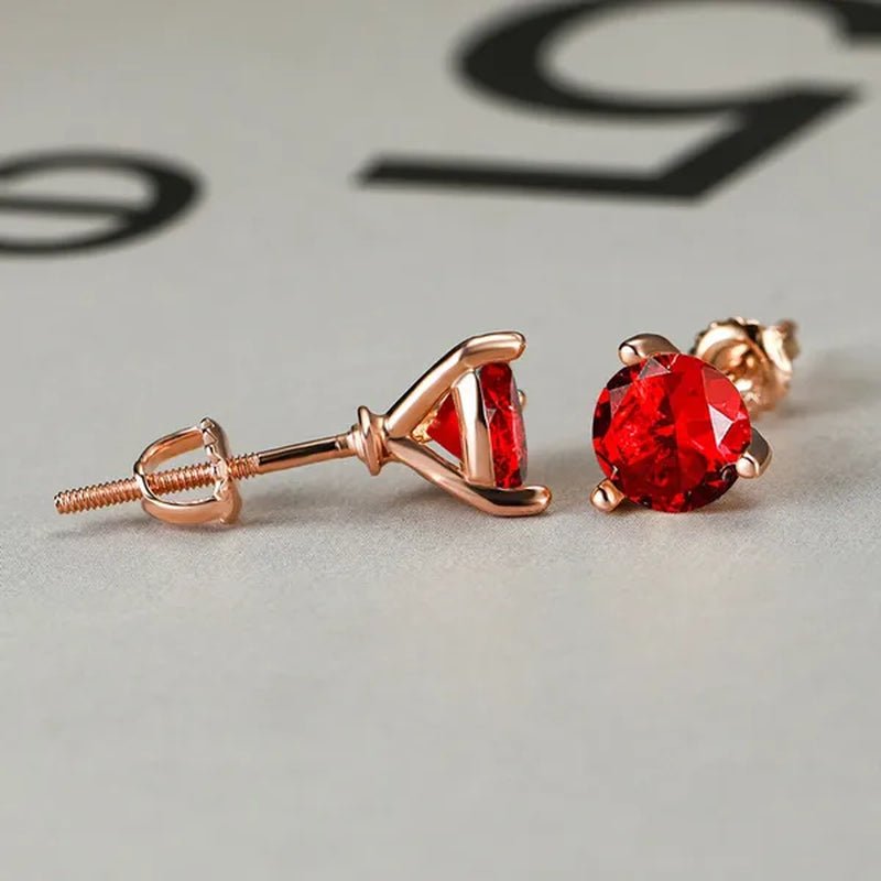 18K Gold Three - Prong Martini round Ruby Stud Earrings Bride Wedding Engagement Jewelry Gifts 7Mm/8Mm - WORLD TIME VISITS