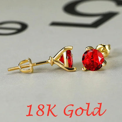 18K Gold Three - Prong Martini round Ruby Stud Earrings Bride Wedding Engagement Jewelry Gifts 7Mm/8Mm - WORLD TIME VISITS
