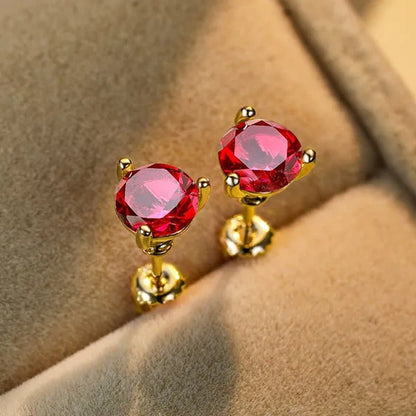 18K Gold Three - Prong Martini round Ruby Stud Earrings Bride Wedding Engagement Jewelry Gifts 7Mm/8Mm - WORLD TIME VISITS