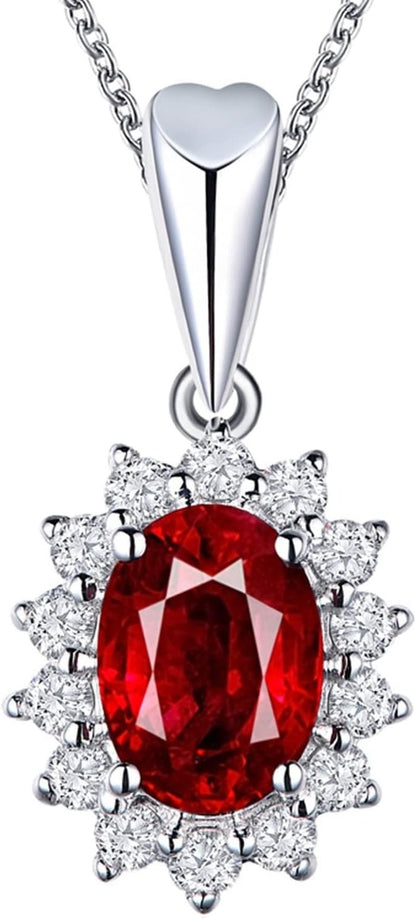 18K Real White Gold Necklaces for Women, Necklaces for Women Elegant Sunflower with Diamond and Ruby 0.55Ct 0.75Ct - WORLD TIME VISITS
