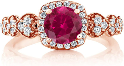 18K Rose Gold Plated Silver round Red Created Ruby Ring for Women (1.32 Cttw, Available in Size 5, 6, 7, 8, 9)