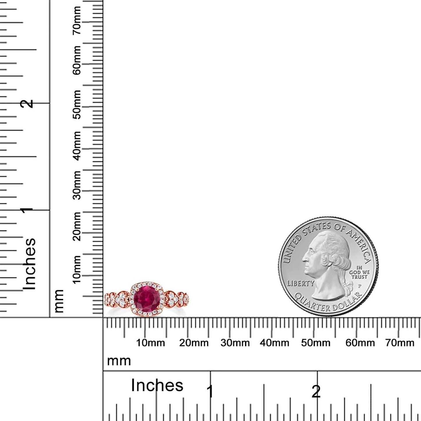 18K Rose Gold Plated Silver round Red Created Ruby Ring for Women (1.32 Cttw, Available in Size 5, 6, 7, 8, 9)
